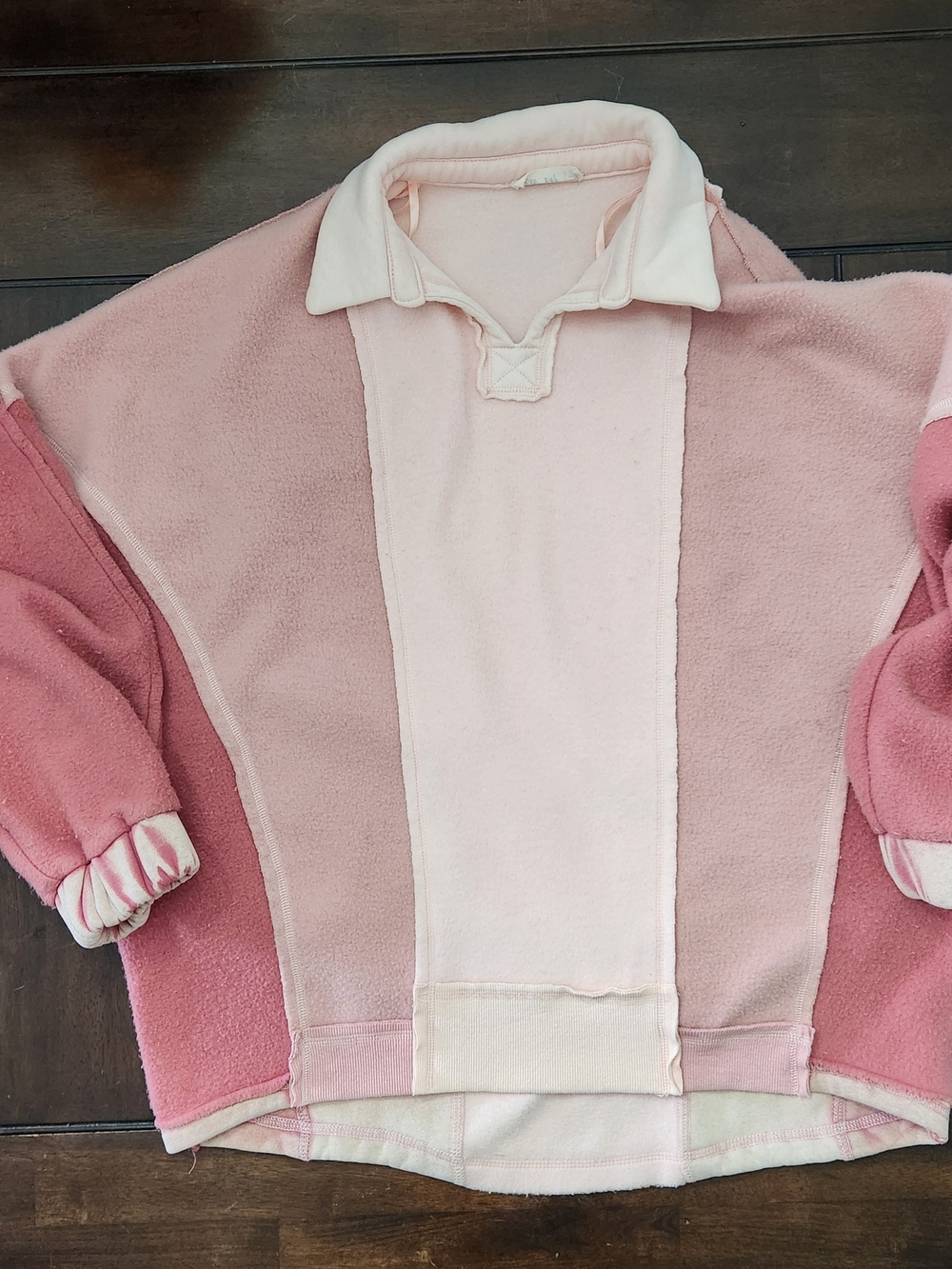 Women's Colorblock Pink Fleece Pullover Hoodie